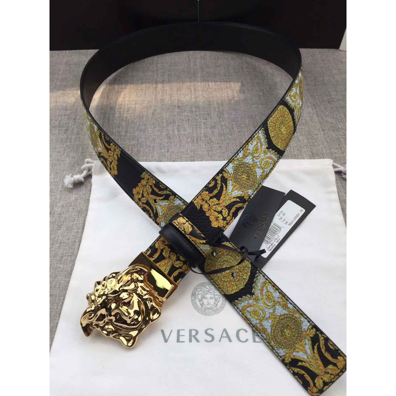 Versace Palazzo Leather Belt with Golden Buckle