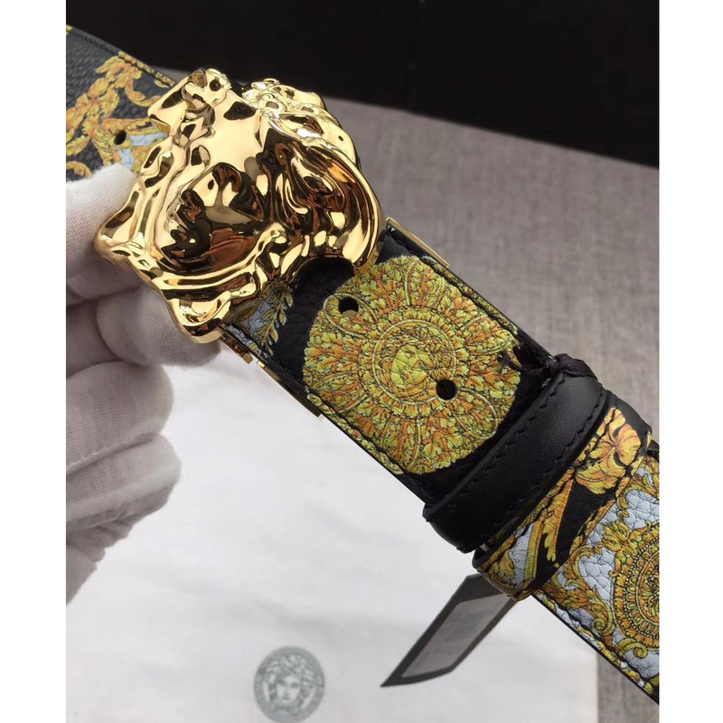 Versace Palazzo Leather Belt with Golden Buckle