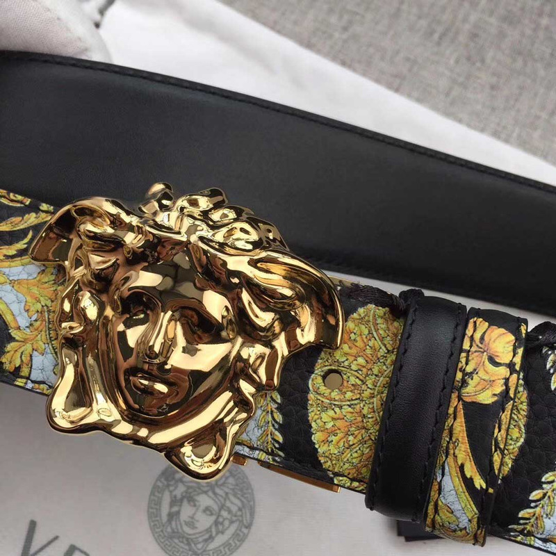 Versace Palazzo Leather Belt with Golden Buckle