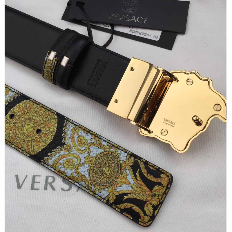 Versace Palazzo Leather Belt with Golden Buckle