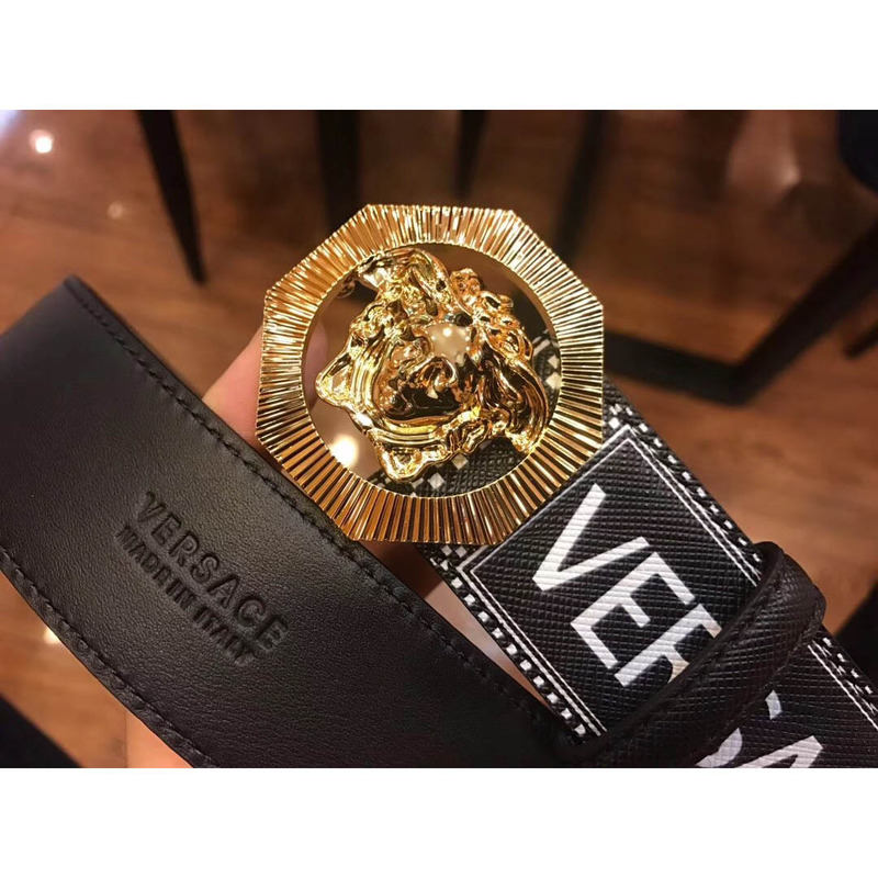 Versace Black Leather Gold Medusa Belt