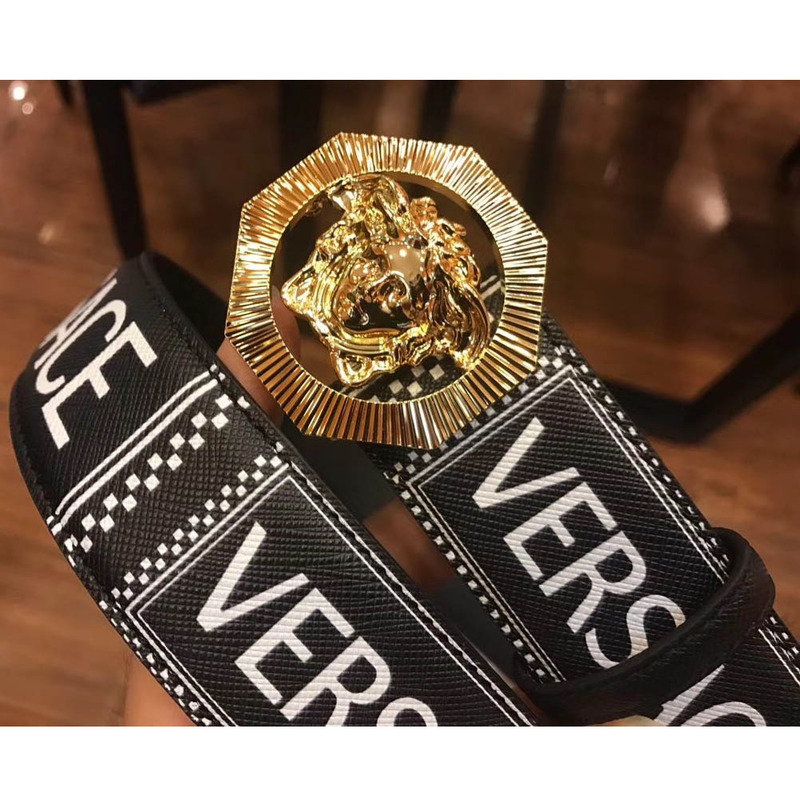 Versace Black Leather Gold Medusa Belt