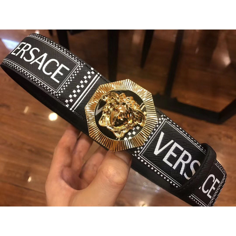 Versace Black Leather Gold Medusa Belt