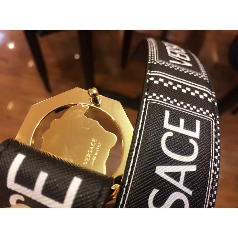 Versace Black Leather Gold Medusa Belt