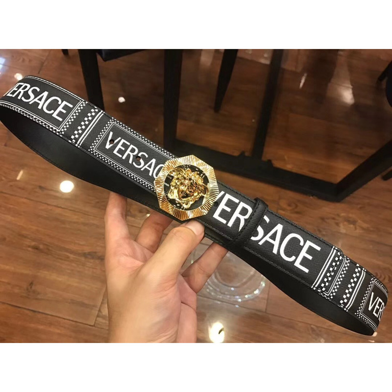 Versace Black Leather Gold Medusa Belt