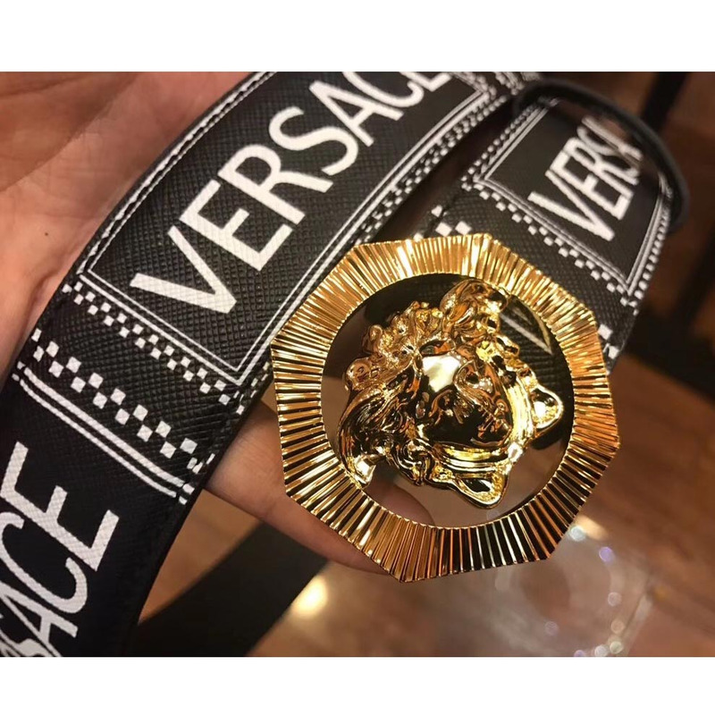 Versace Black Leather Gold Medusa Belt