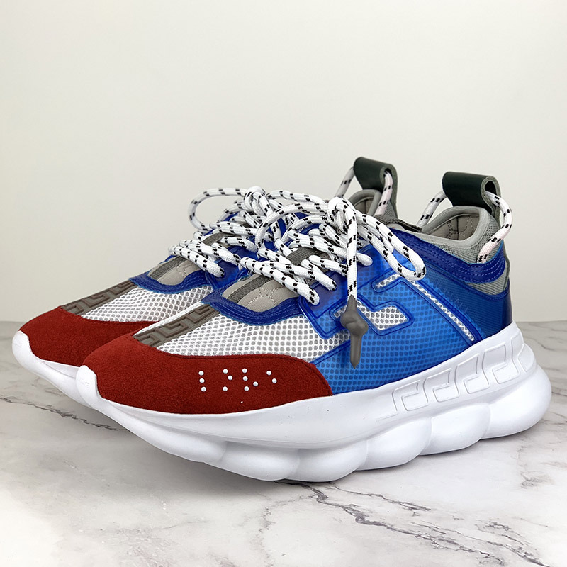 Versace Chain Reaction Sneakers in Blue/Red