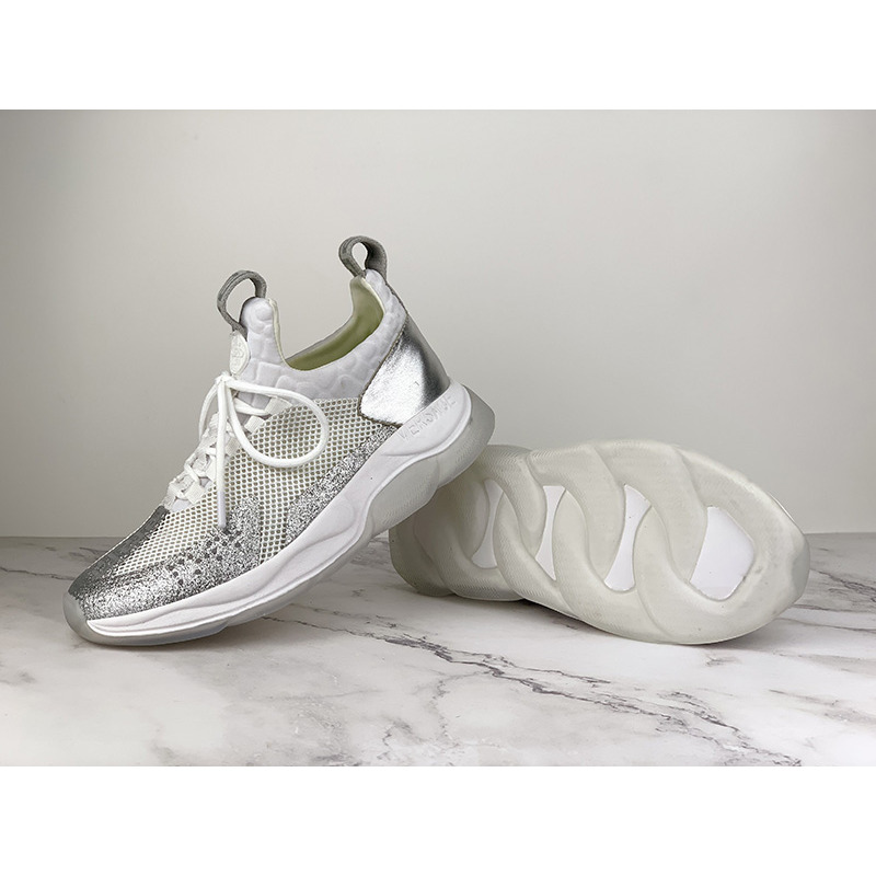 Versace Cross Chainer Sneakers in White/Silver