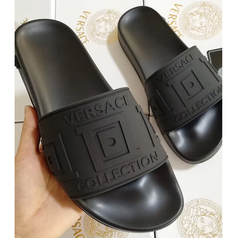 Versace Greek Key Pool Slides in Black