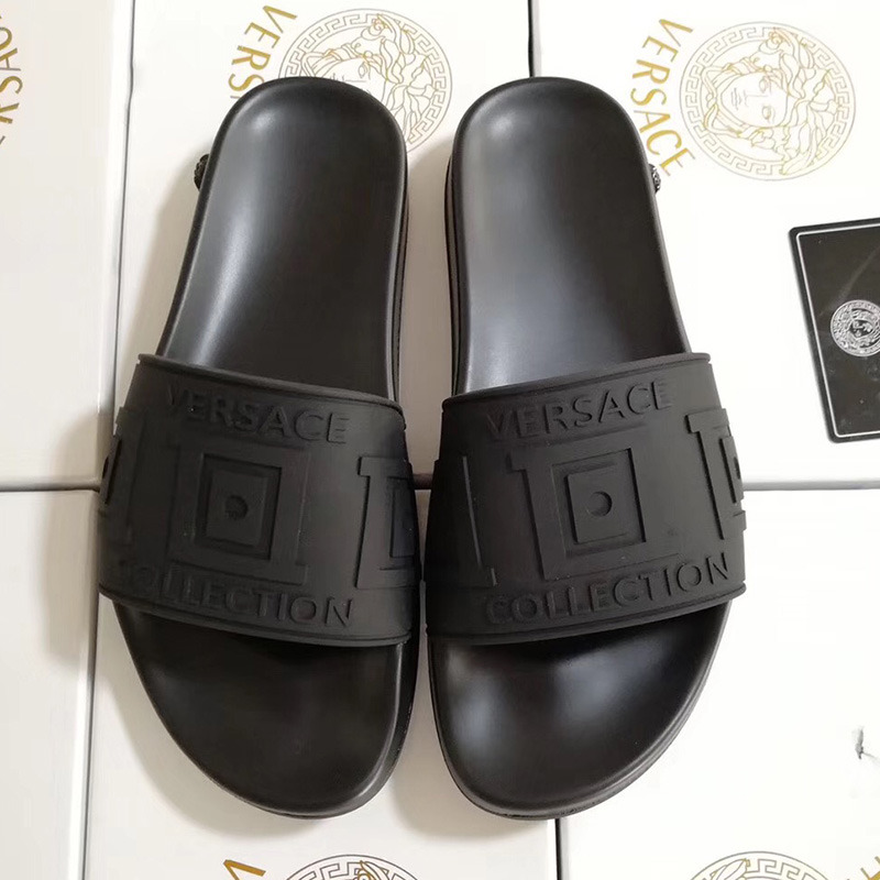 Versace Greek Key Pool Slides in Black