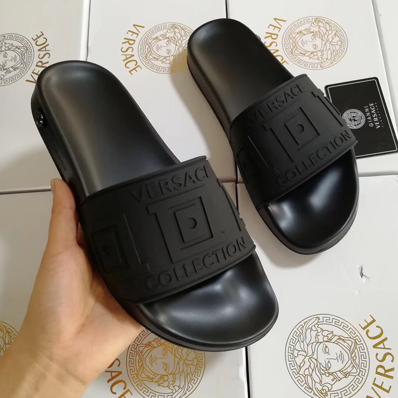 Versace Greek Key Pool Slides in Black