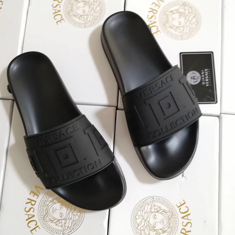 Versace Greek Key Pool Slides in Black