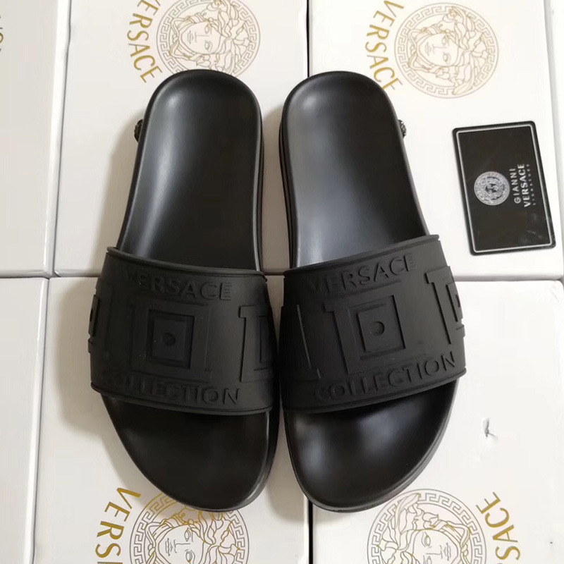 Versace Greek Key Pool Slides in Black