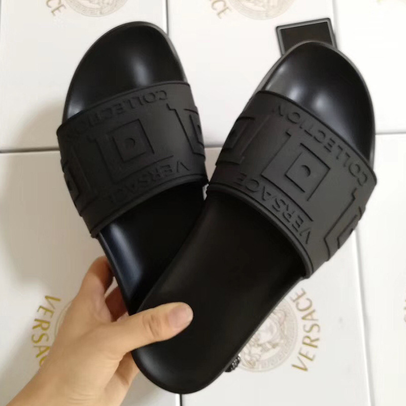 Versace Greek Key Pool Slides in Black