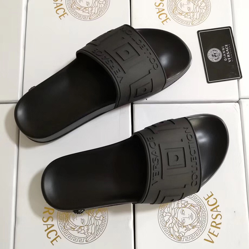 Versace Greek Key Pool Slides in Black