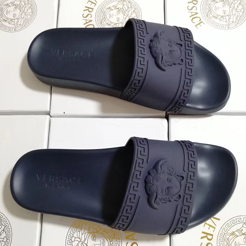 Versace Palazzo Pool Slides in Dark Blue