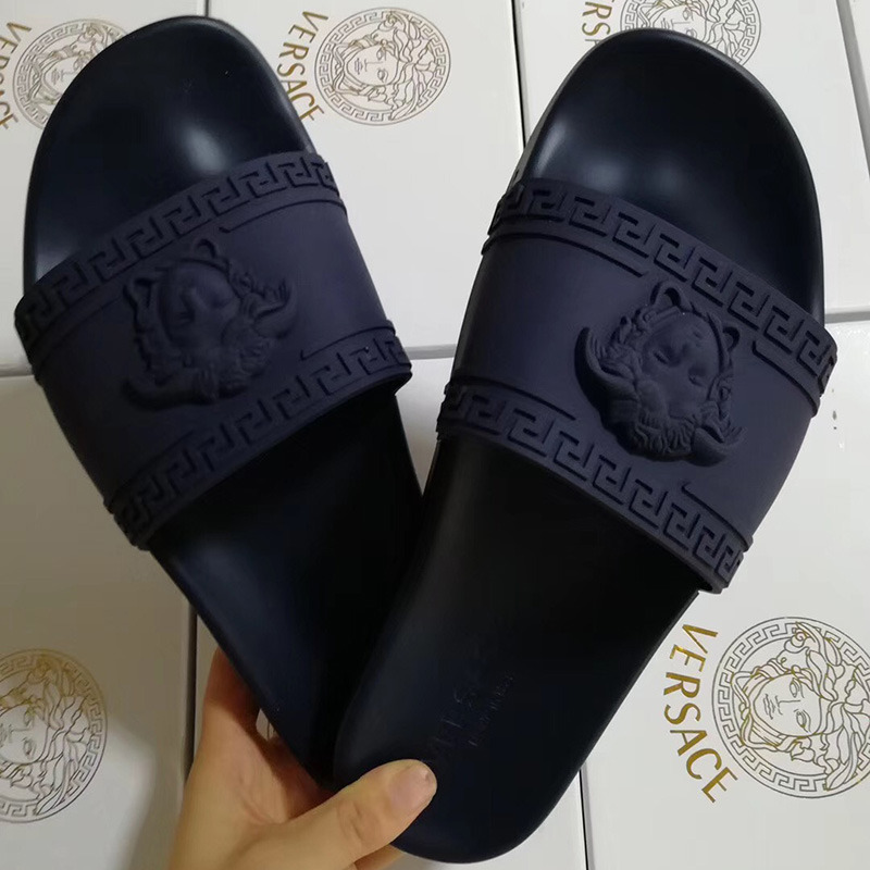 Versace Palazzo Pool Slides in Dark Blue