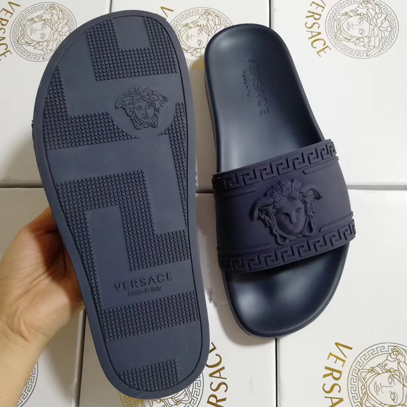 Versace Palazzo Pool Slides in Dark Blue