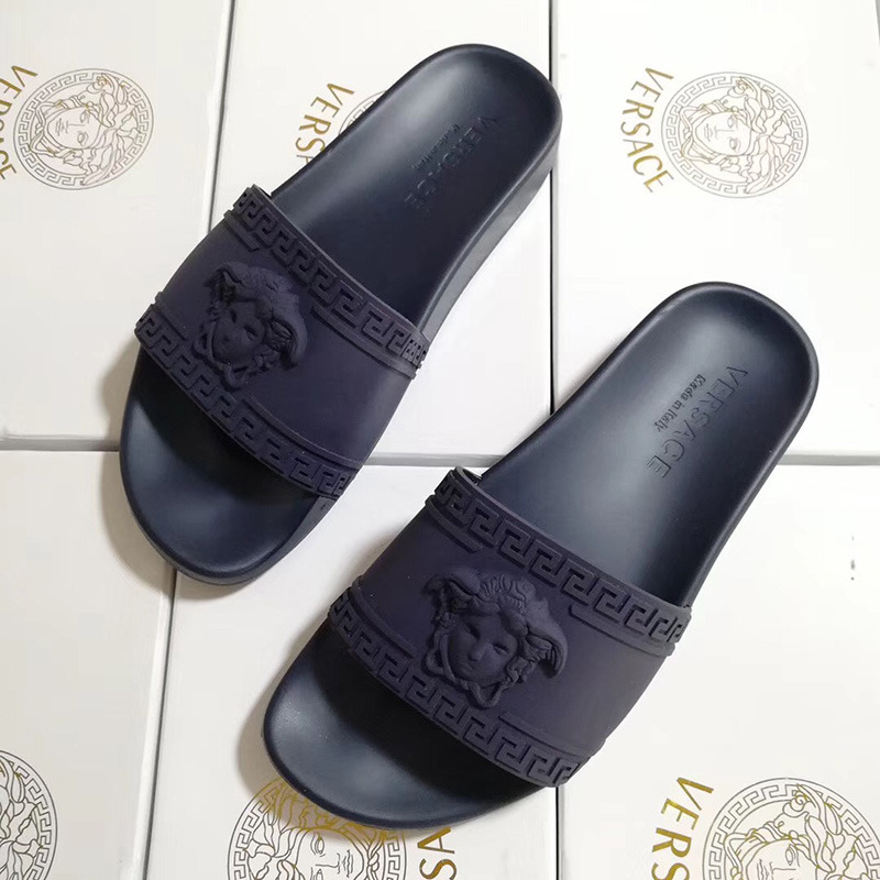 Versace Palazzo Pool Slides in Dark Blue