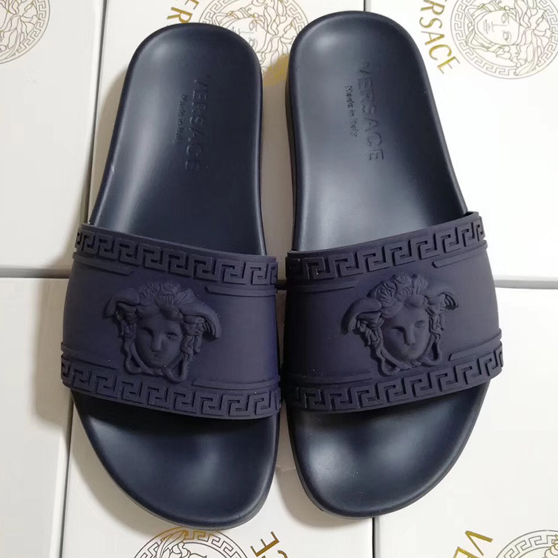 Versace Palazzo Pool Slides in Dark Blue