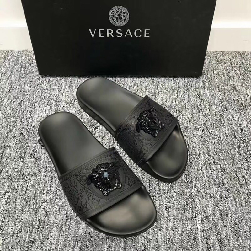 Versace Black Baroque Medusa Slides