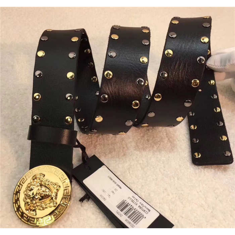 Versace Medusa Logo Buckle Micro Studded Belt