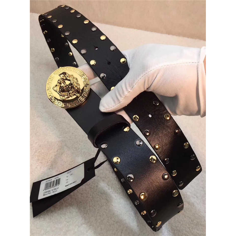 Versace Medusa Logo Buckle Micro Studded Belt