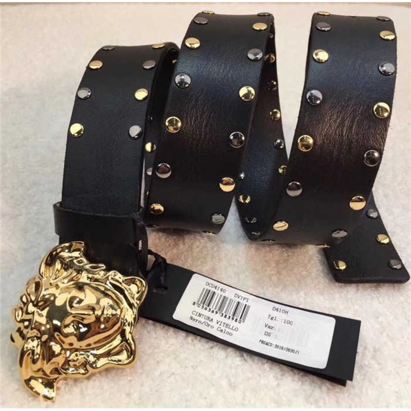 Versace Medusa Buckle Micro Studded Belt in Black