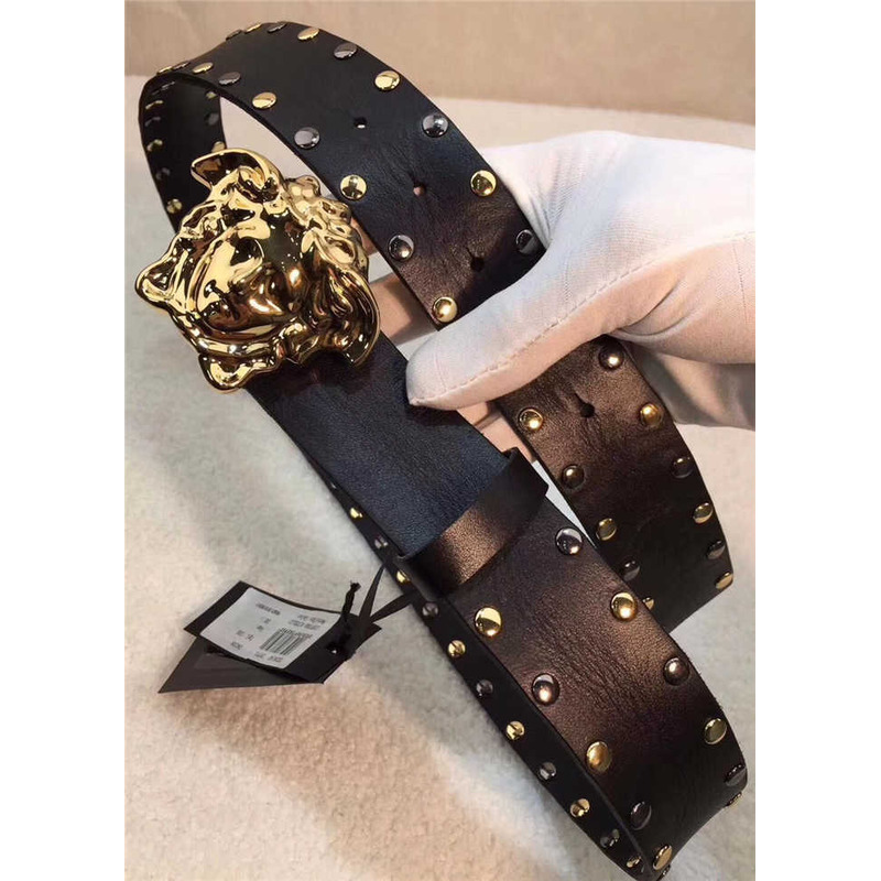 Versace Medusa Buckle Micro Studded Belt in Black