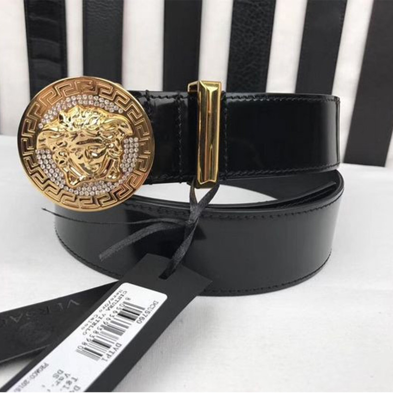 Versace Medusa Gold Buckle Black Leather Belt