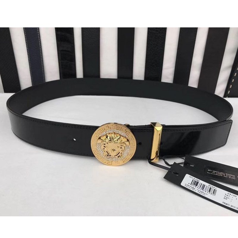 Versace Medusa Gold Buckle Black Leather Belt