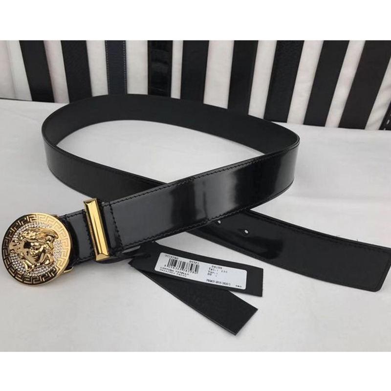 Versace Medusa Gold Buckle Black Leather Belt