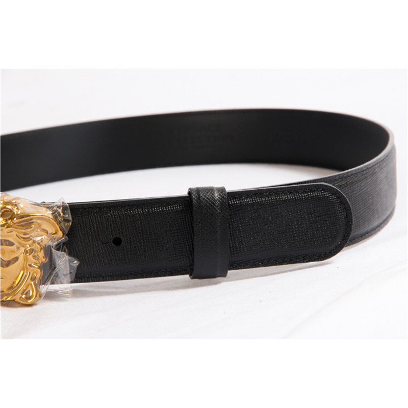 Versace Medusa Head Mens Fashion Gold Buckle Black Belt