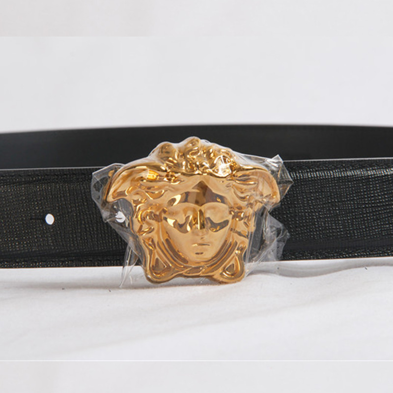 Versace Medusa Head Mens Fashion Gold Buckle Black Belt