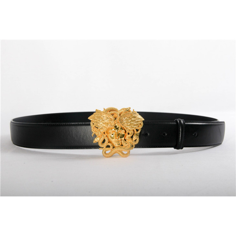 Versace Medusa Gold Head Black Leather Belt