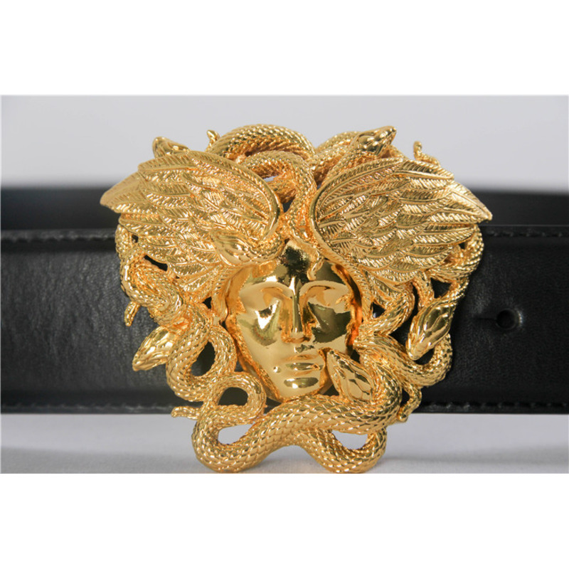 Versace Medusa Gold Head Black Leather Belt