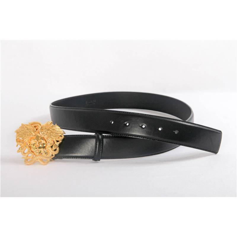 Versace Medusa Gold Head Black Leather Belt