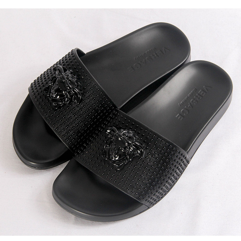 Versace Medusa Silver Studded Slippers