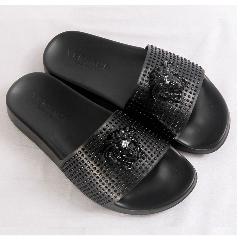 Versace Medusa Silver Studded Slippers