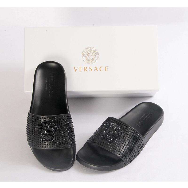 Versace Medusa Silver Studded Slippers