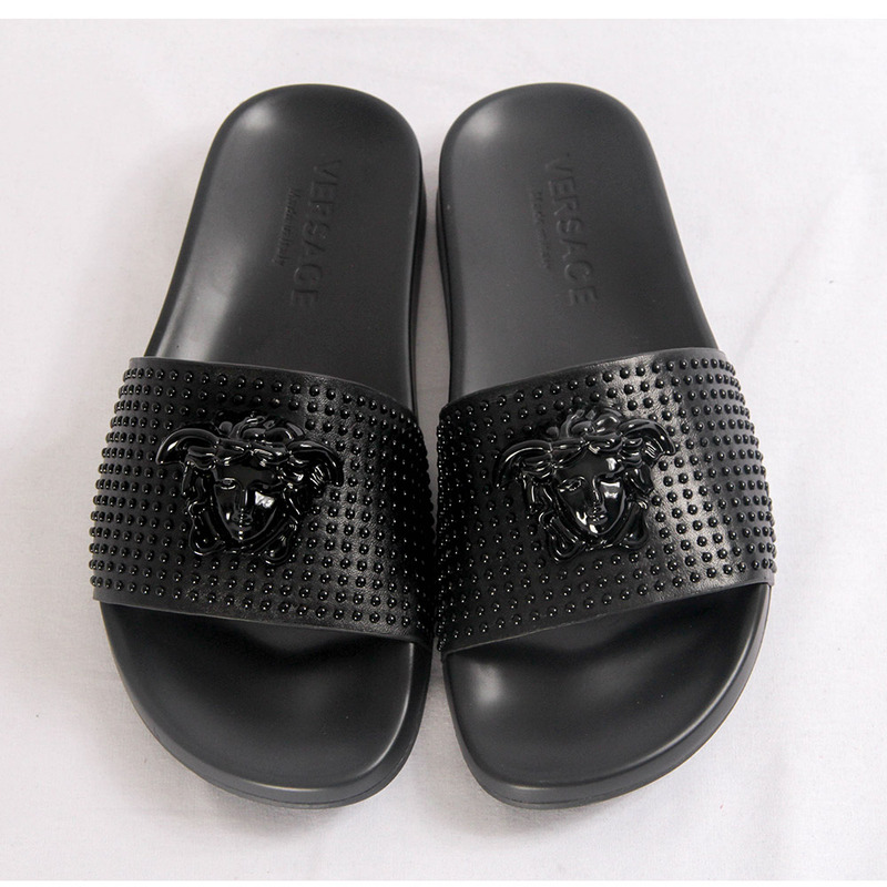 Versace Medusa Silver Studded Slippers