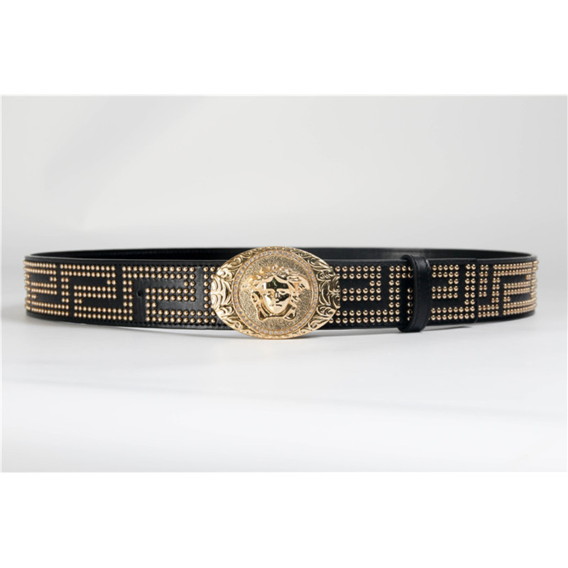 Versace Gold Medusa Belt Embellished Black Leather with rivet