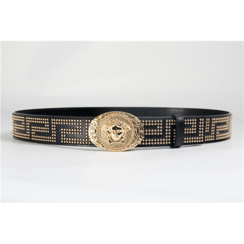 Versace Gold Medusa Belt Embellished Black Leather with rivet