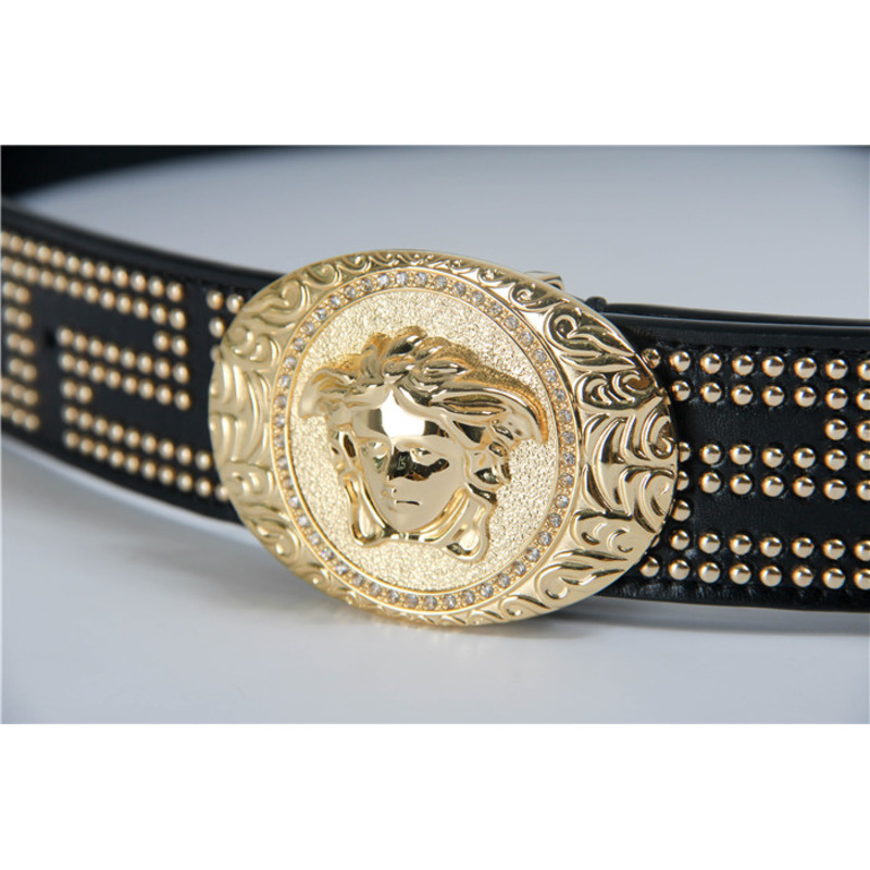 Versace Gold Medusa Belt Embellished Black Leather with rivet