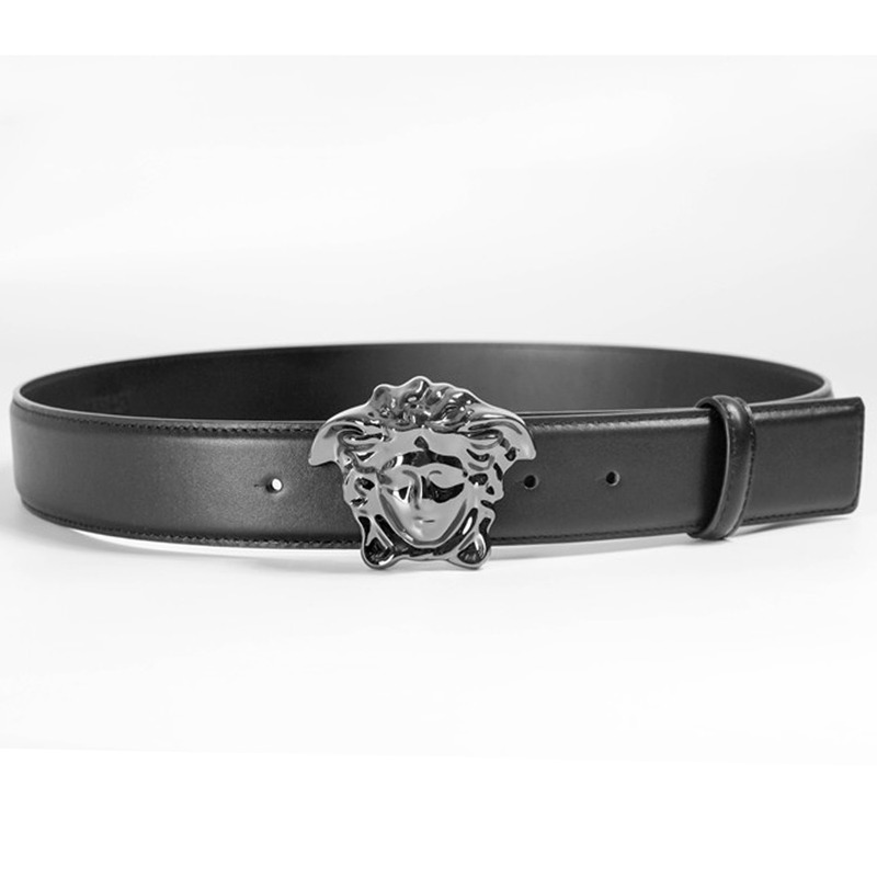 Versace Black Leather Medusa Mens Belt Head Buckle