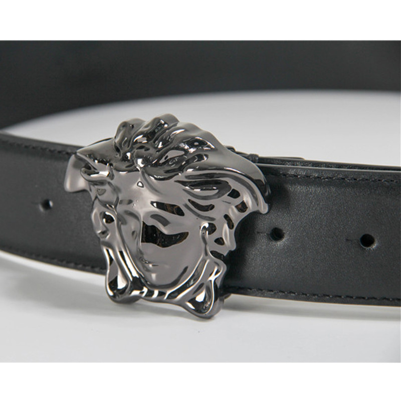 Versace Black Leather Medusa Mens Belt Head Buckle