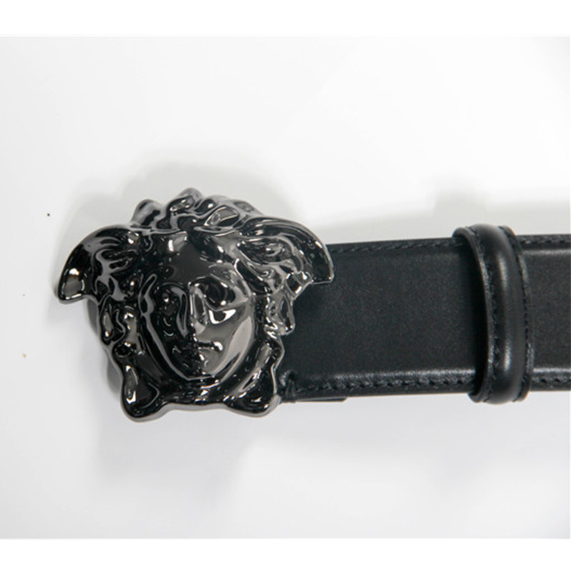 Versace Black Leather Medusa Mens Belt Head Buckle