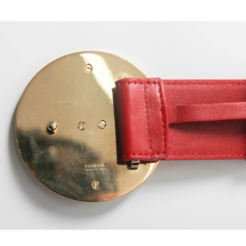 Versace Red Leather Medusa Mens Plated Gold Tone Belt