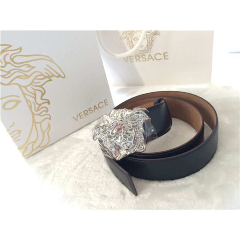 Versace Belt With Medusa Head Silver Buckle Black leather