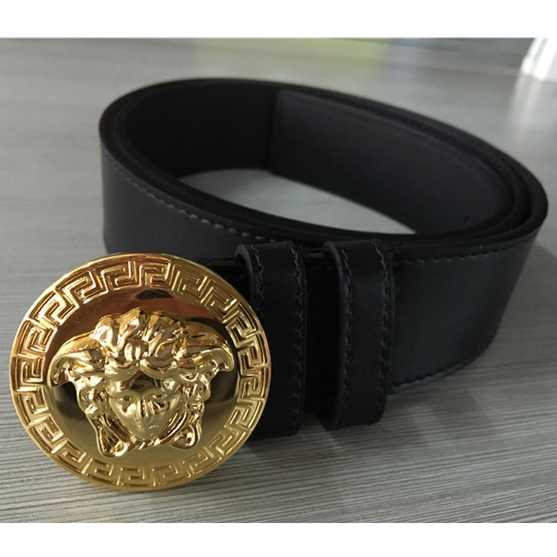 Versace Limited Quality Black Medusa Belt DCU4806-DVTP1_OOD41E N FIXED LENGTH BELT Gold Buckle